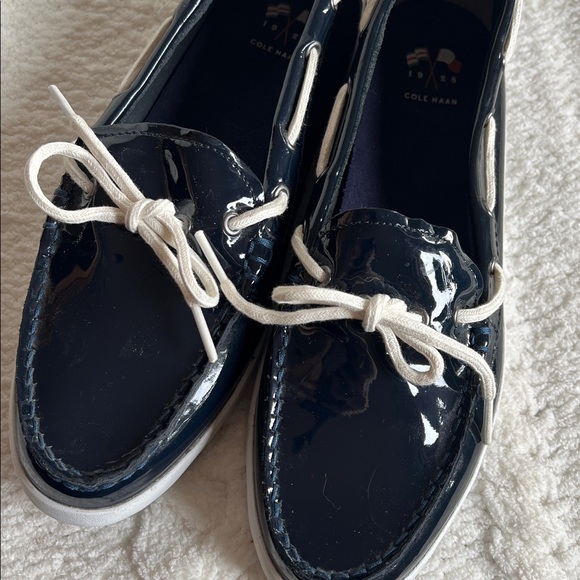 Cole Haan Women's Navy Blue and White Moccasins - Picture 3 of 7